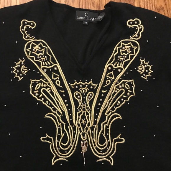 Carole Little 2X wool black & gold holiday sweater - Picture 7 of 8